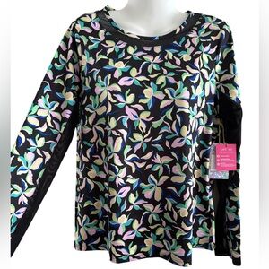Stella Parker Sport Floral UPF Long Sleeve Crew Neck Golf Shirt Mesh Size M NWT